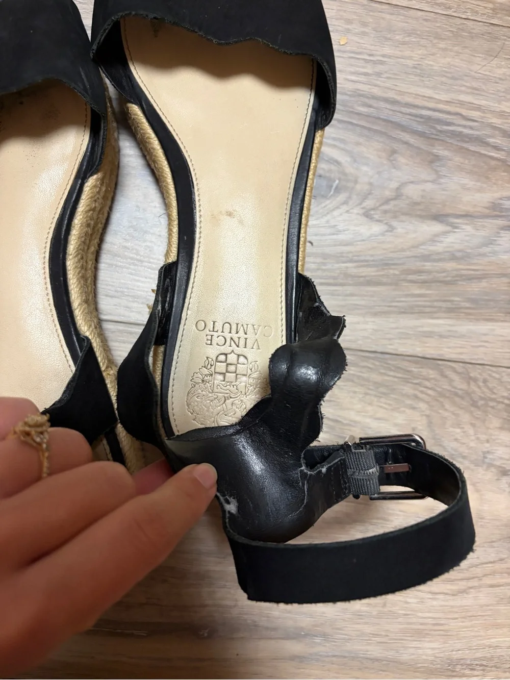 Vince Camuto Kamperla Black Suede Espadrille Wedge Sandals 9